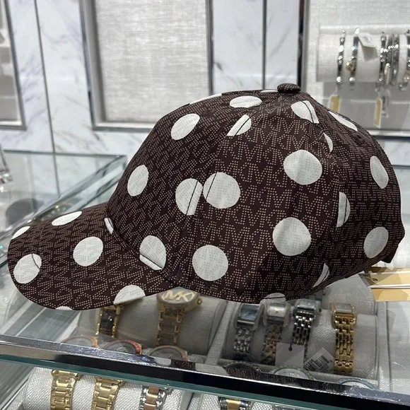 Michael Kors Women's Baseball Cap Hat Adjustable OS Chocolate BROWN DOTS NWT - Picture 5 of 16